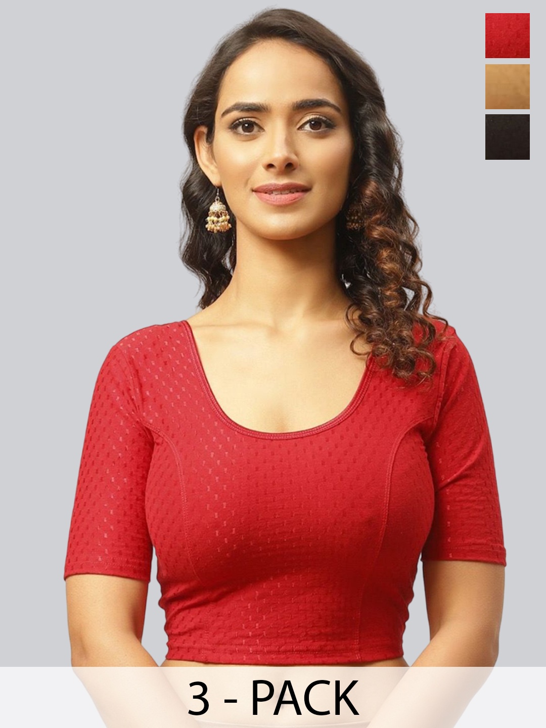 

Fressia Fabrics Pack Of 3 Woven Design Readmade Saree Blouse, Black