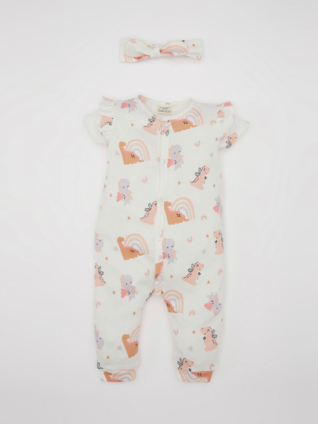 

DeFacto Infant Girls Printed Pure Cotton Rompers, White