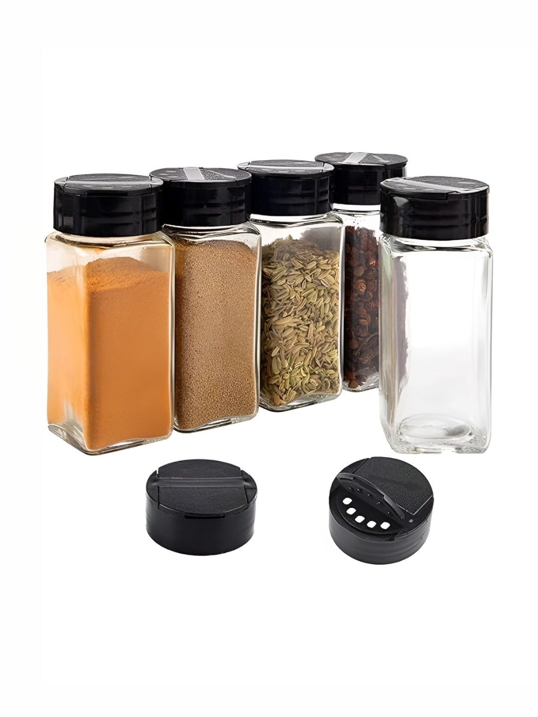 

CROCO JAR Transparent & Black 4 Pieces Glass Spice Jars - 100 ml each