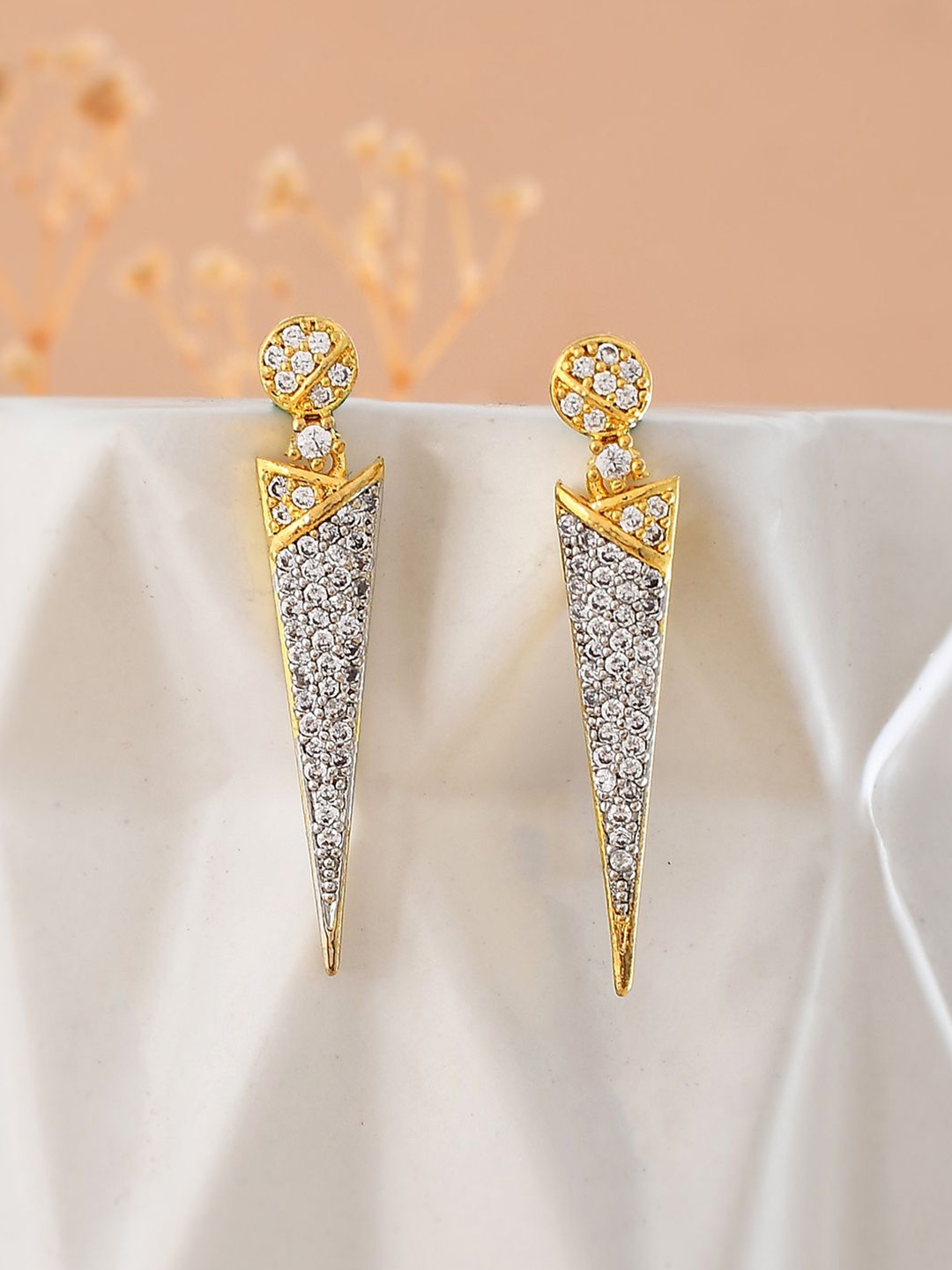 

Voylla Rhodium-Plated American Diamond Studded Contemporary Studs Earrings, Gold