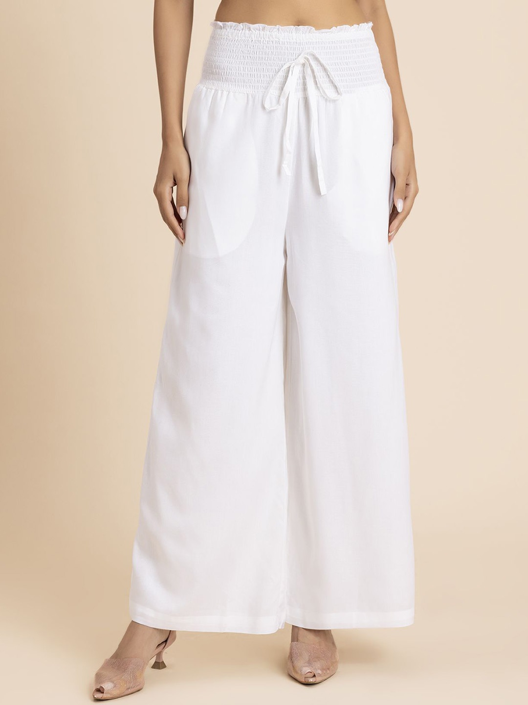 

Moomaya Women Loose Fit High-Rise Palazzos, White