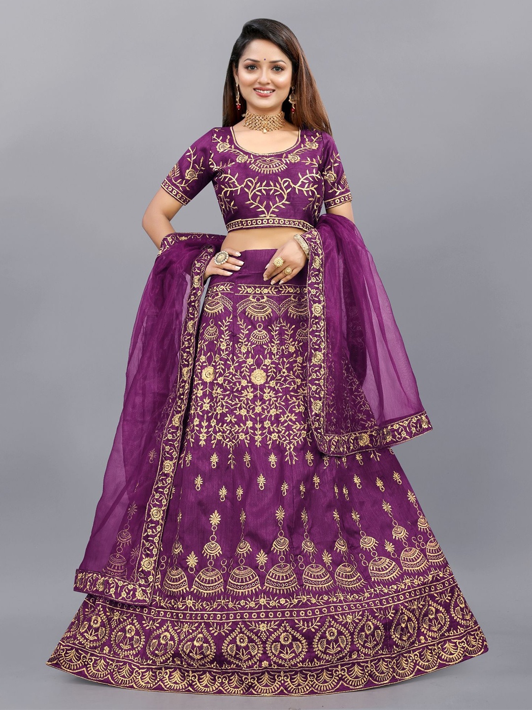 

APNISHA Embroidered Semi Stitched Lehenga & Unstitched Blouse With Dupatta, Purple