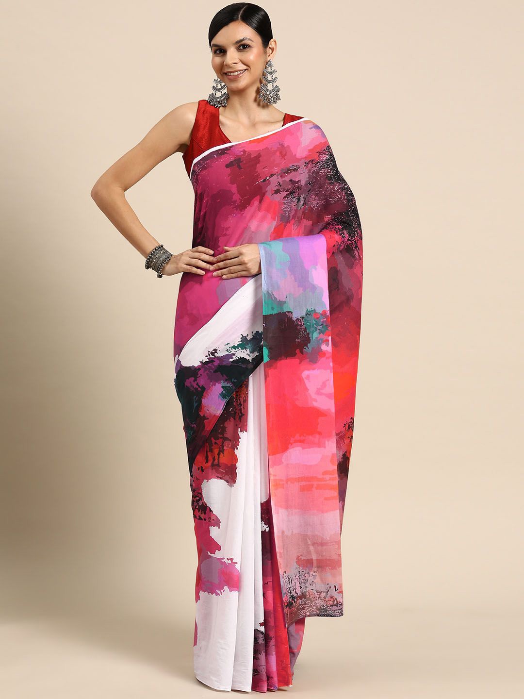 

BUTA BUTI Abstract Printed Pure Cotton Saree, Pink