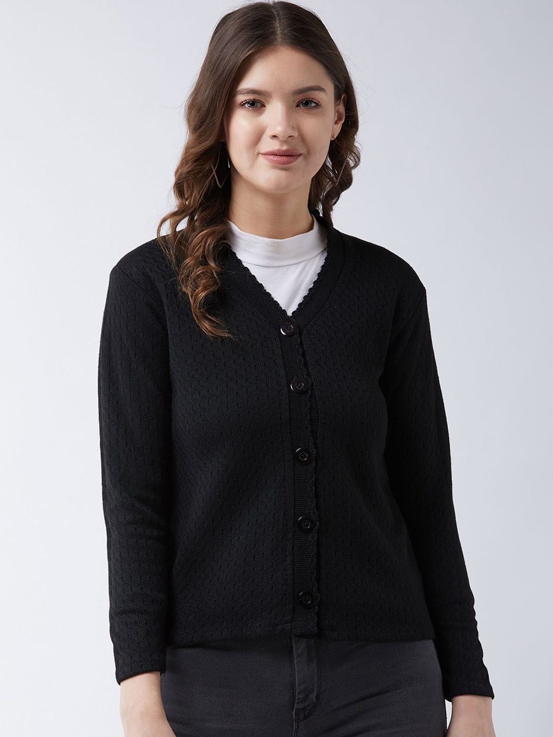 

PIVL Women Self Design Cardigan, Black