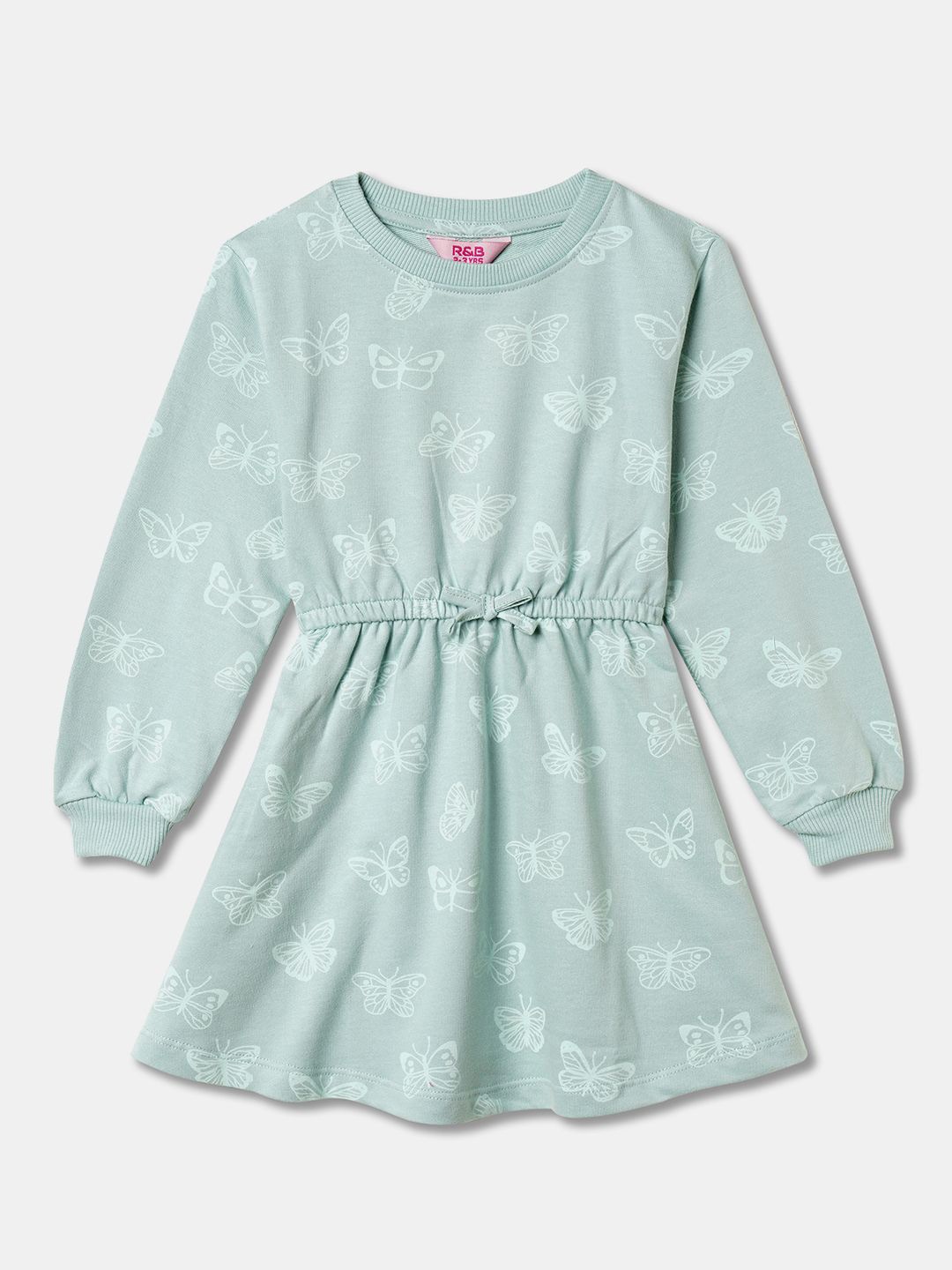 

R&B Girls Printed Round Neck Fit & Flare Dress, Green