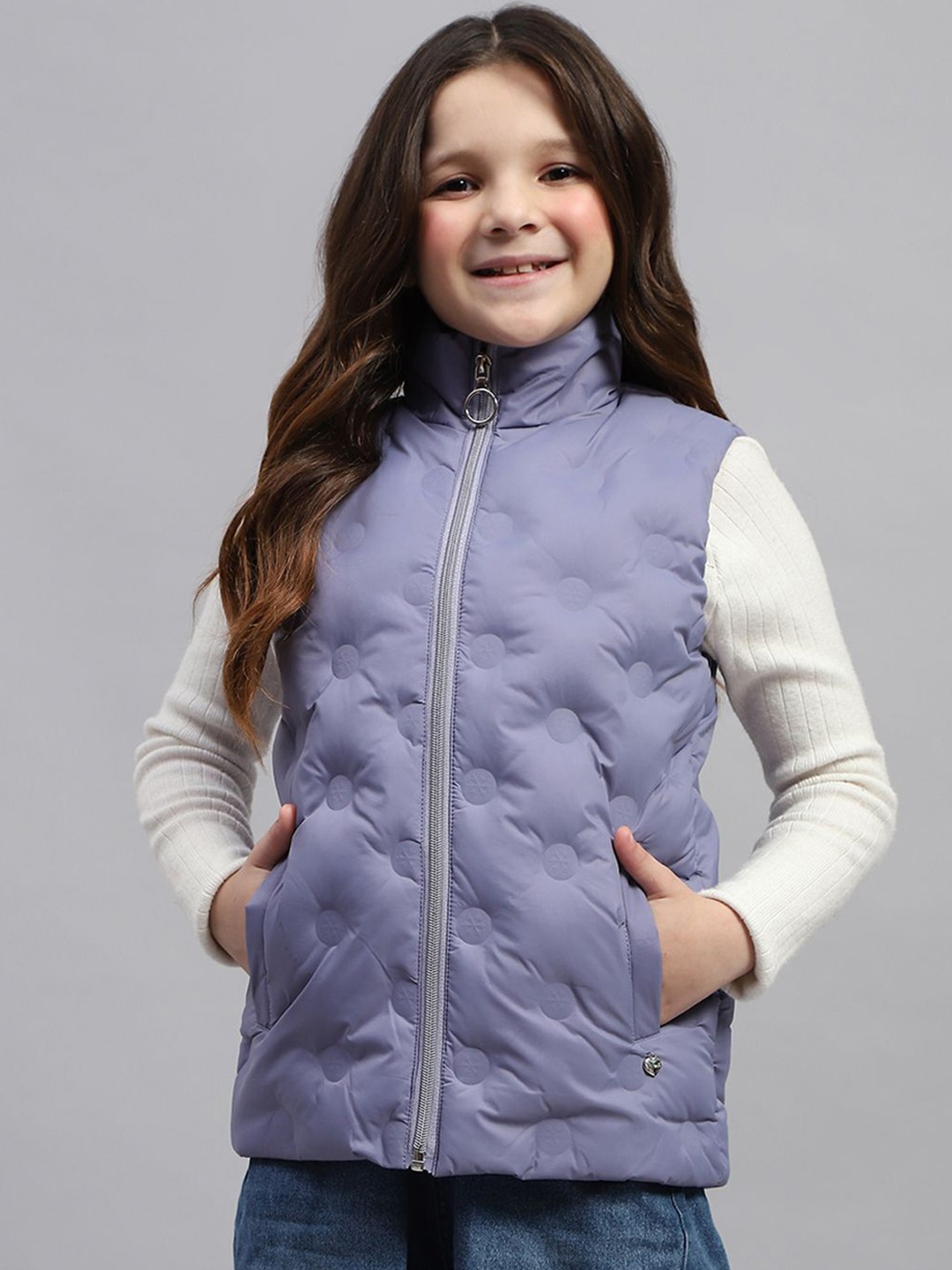 

Monte Carlo Girls Self Design Stand Collar Puffer Jacket, Purple