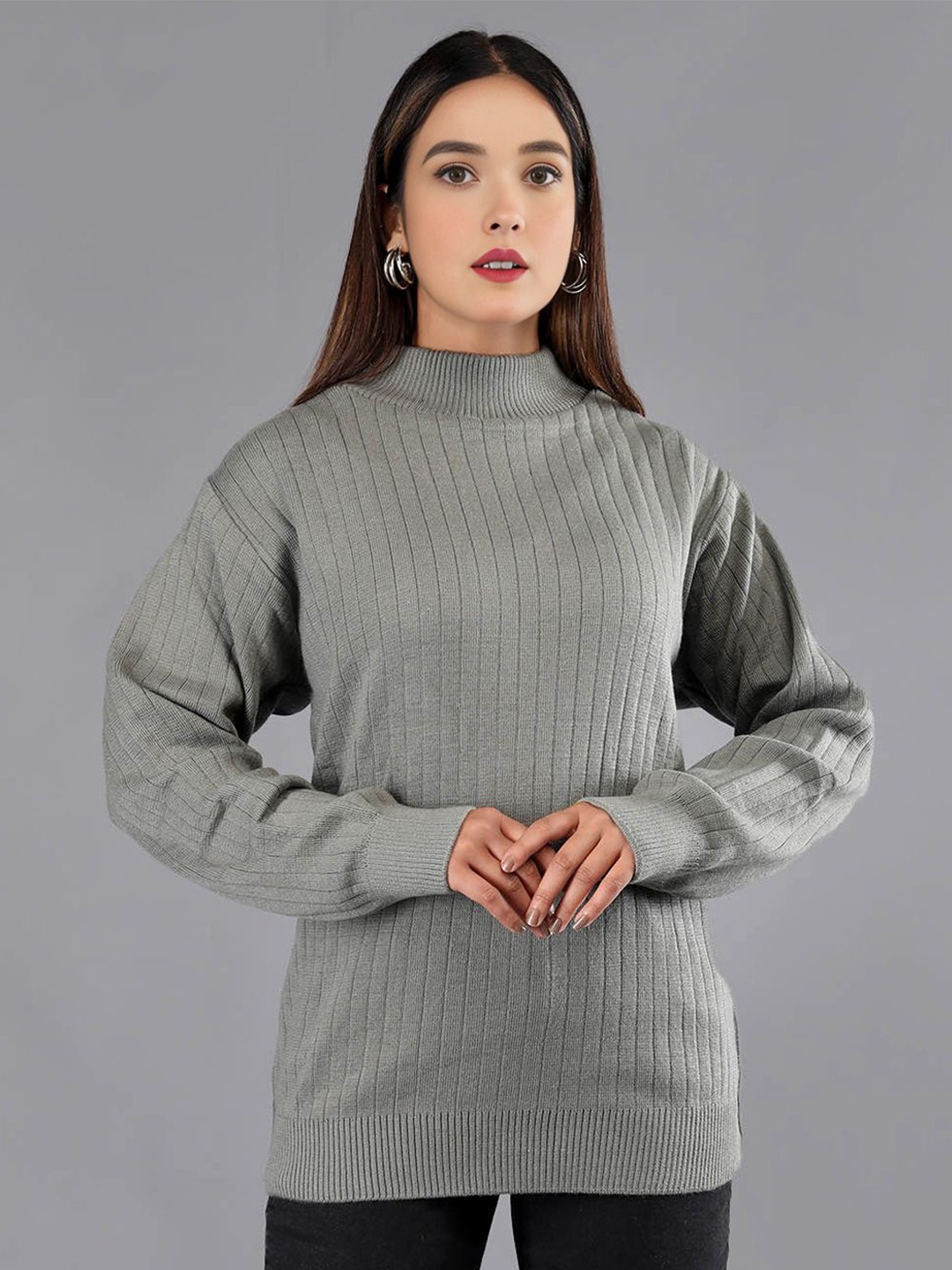 

TYSORT Women Woollen Pullover Sweater, Grey melange
