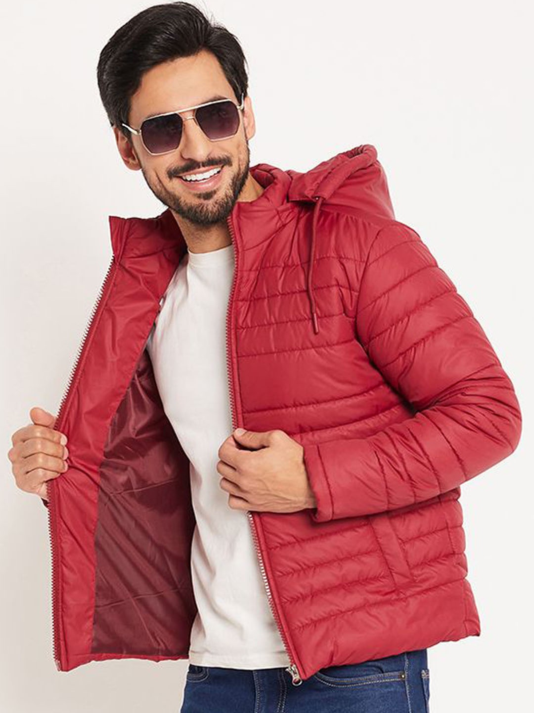 

VERO AMORE Men Solid Hooded Quilted Jacket, Maroon