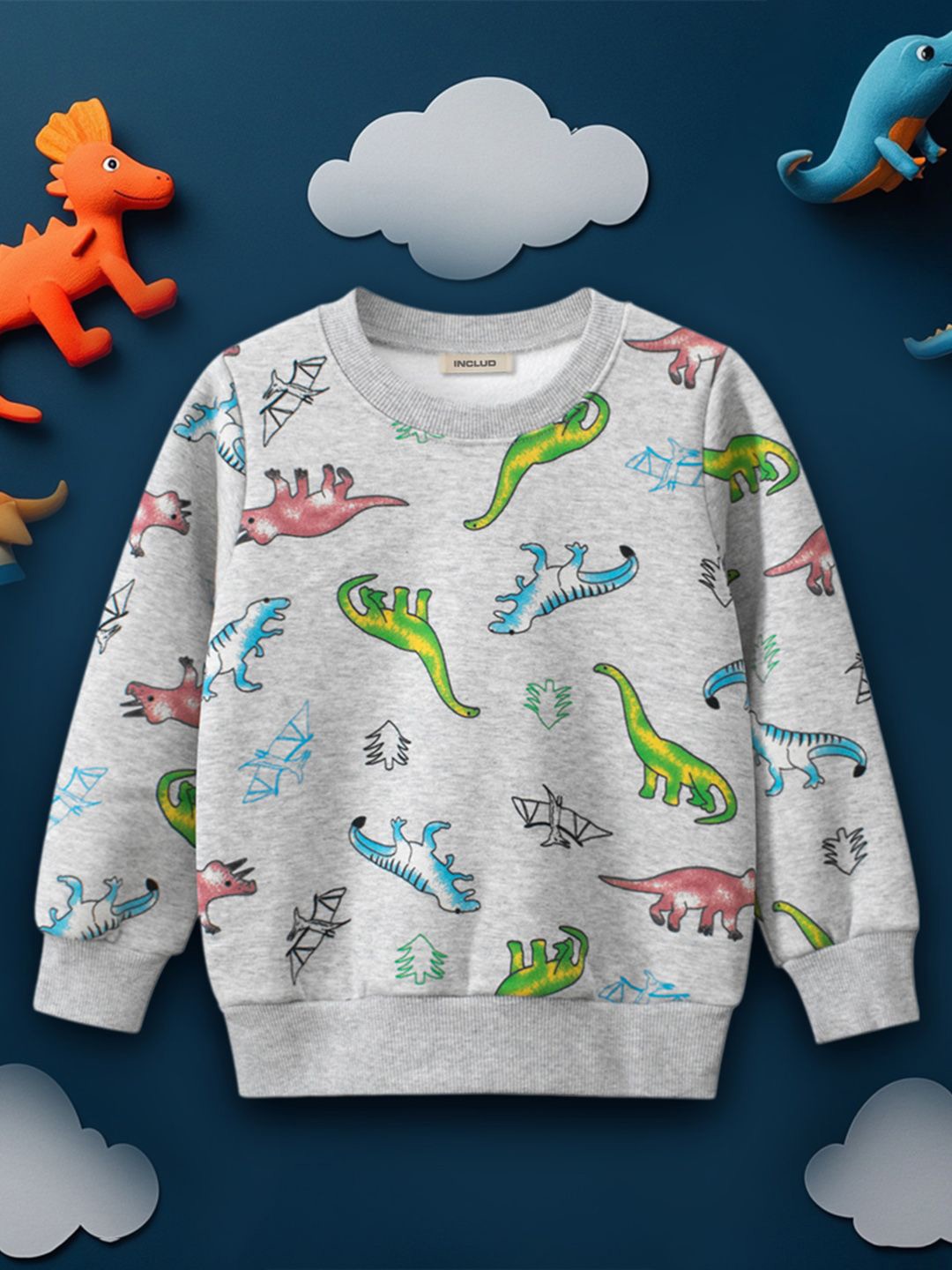 

INCLUD Boys Animal Printed Round Neck Sweatshirt, Grey