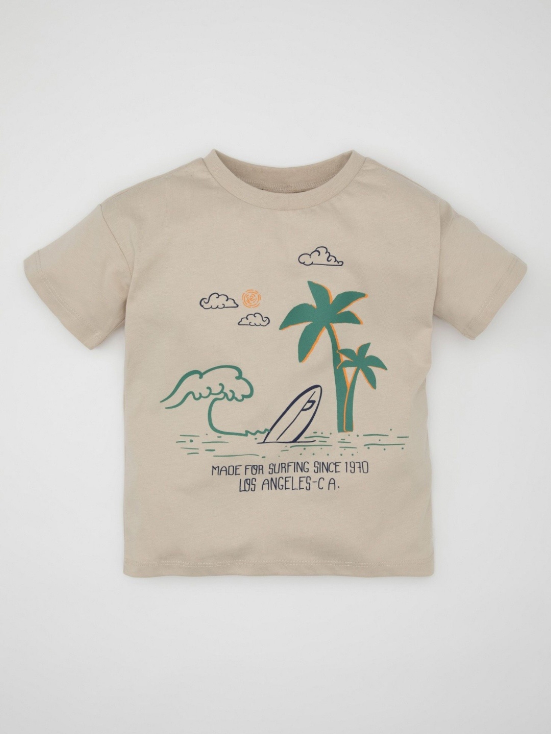 

DeFacto Boys Graphic Printed Round Neck Cotton T-shirt, Beige