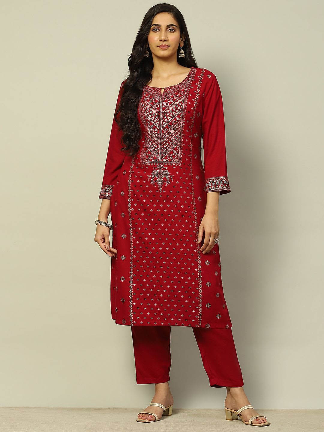

Rangriti Ethnic Motifs Printed Keyhole Neck Straight Kurta With Salwar, Pink