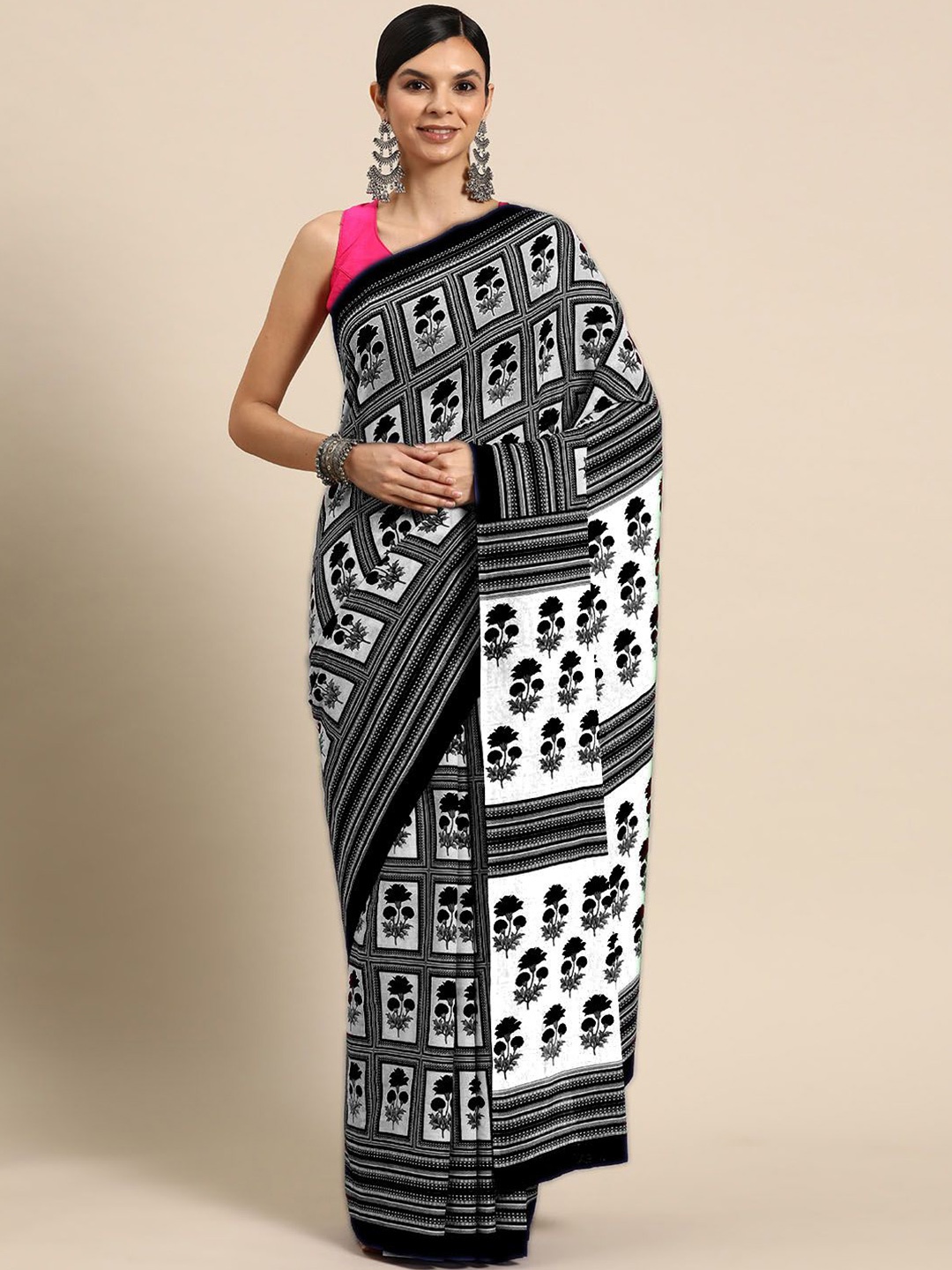 

BUTA BUTI Floral Printed Pure Cotton Saree, Black