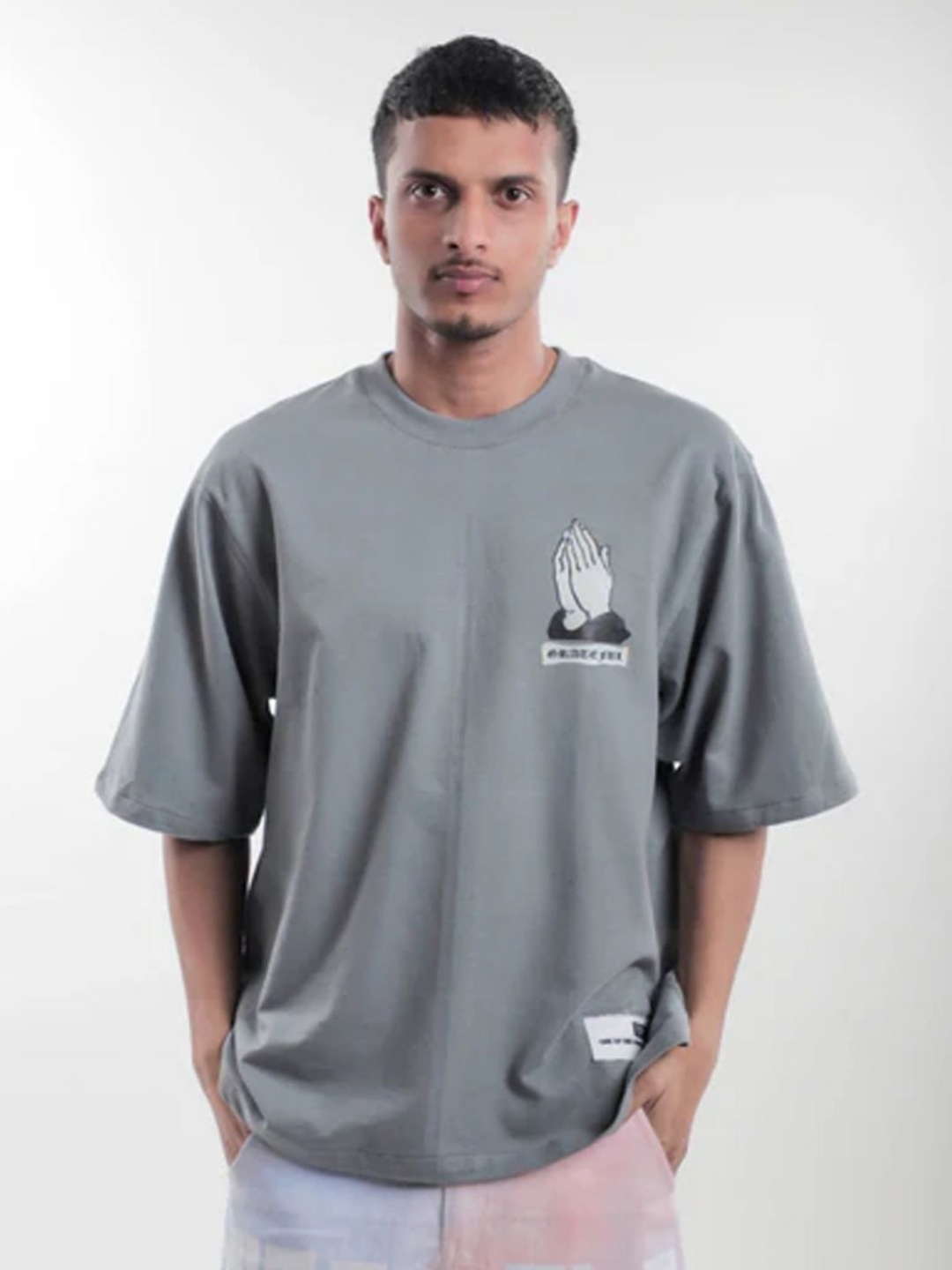 

TOFFLE Unisex Typography Printed Oversized T-shirt, Grey
