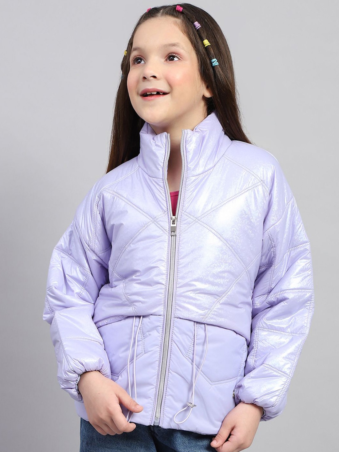 

Monte Carlo Girls Solid Stand Collar Padded Jacket, Lavender