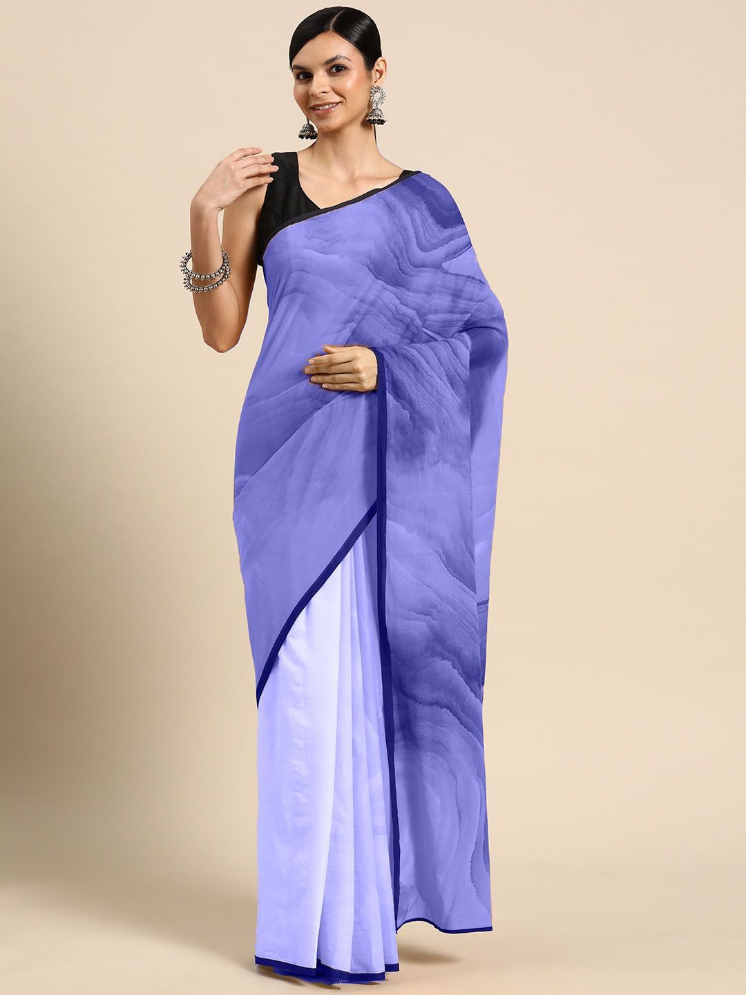 

BUTA BUTI Pure Cotton Abstract Printed Solid Border Saree, Lavender