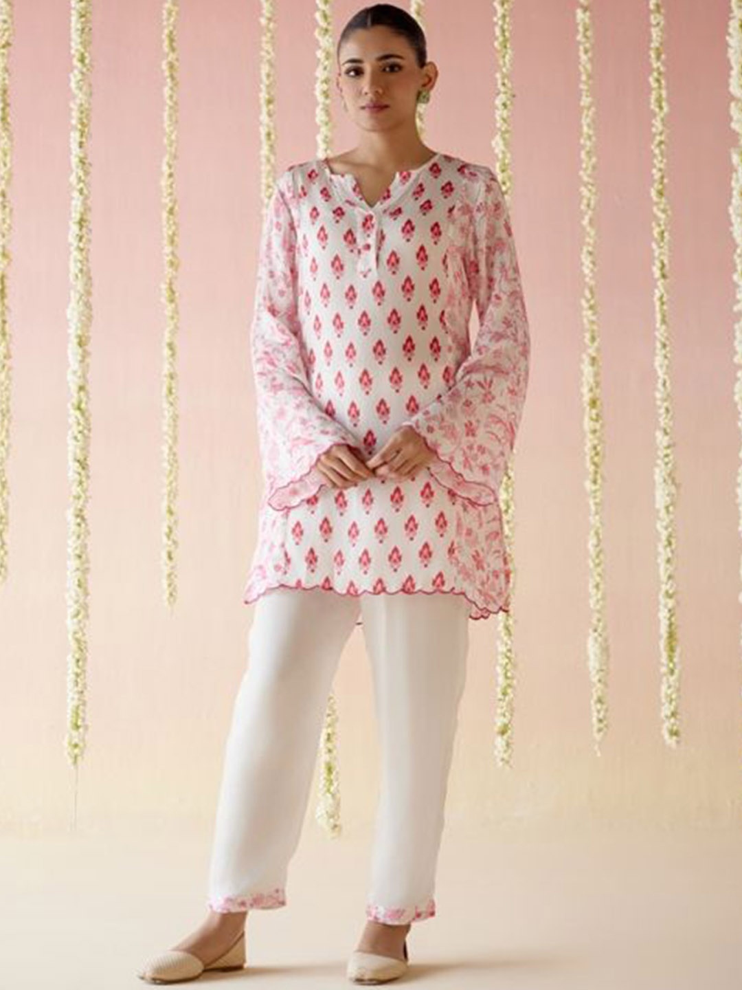 

NERO Floral Printed Pure Cotton Top With Trouser Co-Ords, Pink