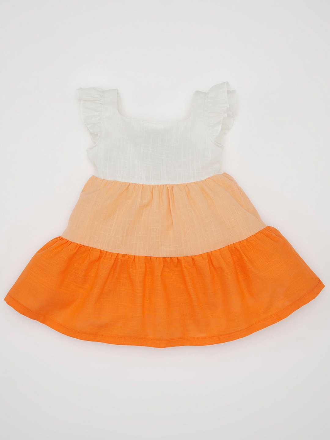 

DeFacto Girls Colourblocked Flutter Sleeve A-Line Dress, White