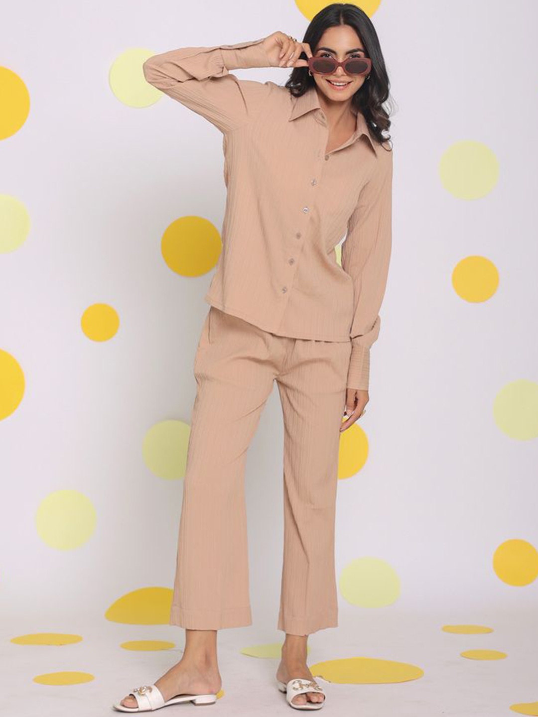 

KAORI BY SHREYA AGARWAL Harmony Relaxed-Fit Shirt & Trouser, Beige