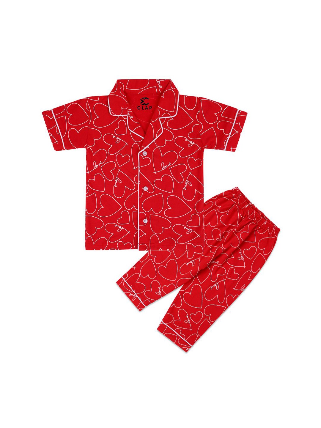 

CLAP Girls Printed Pure Cotton Night Suits, Red