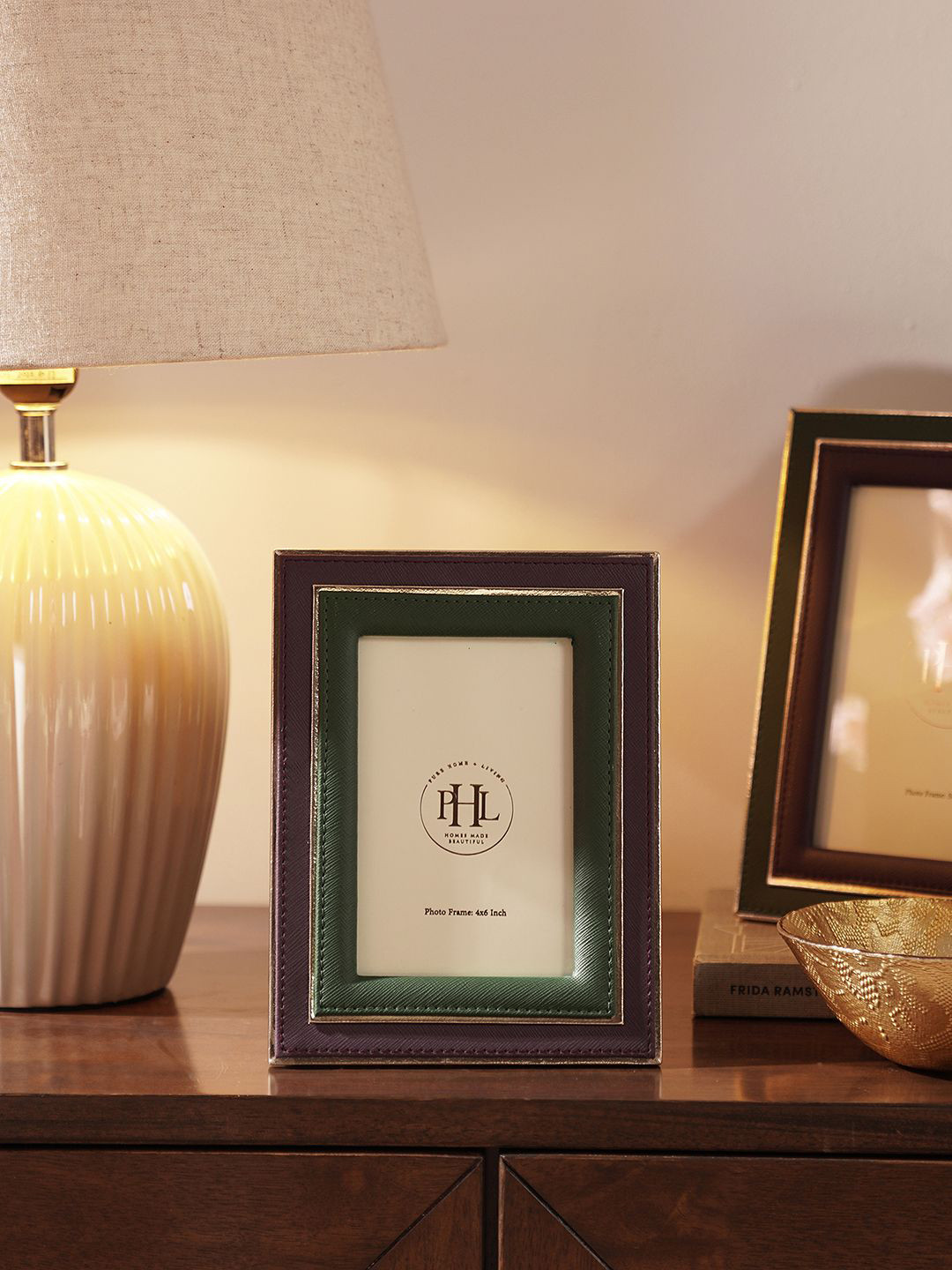 

Pure Home and Living Purple & Green Textured Faux Leather Photo Frames