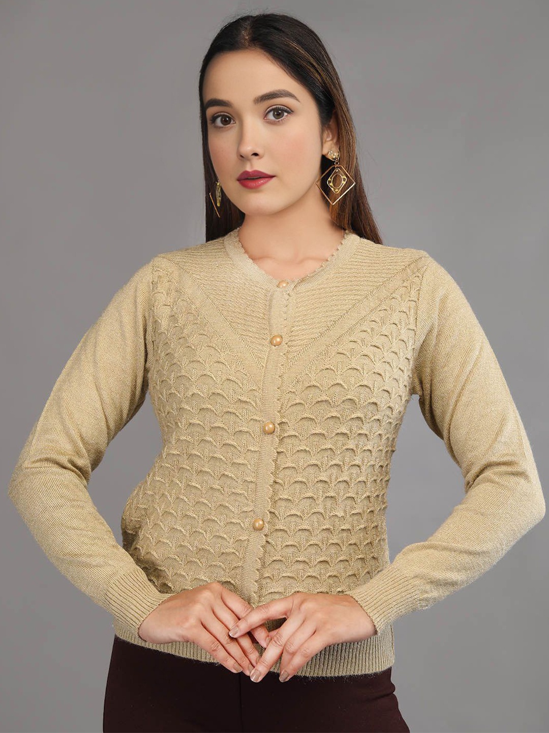 

TYSORT Women Woollen Cardigan Sweater, Beige