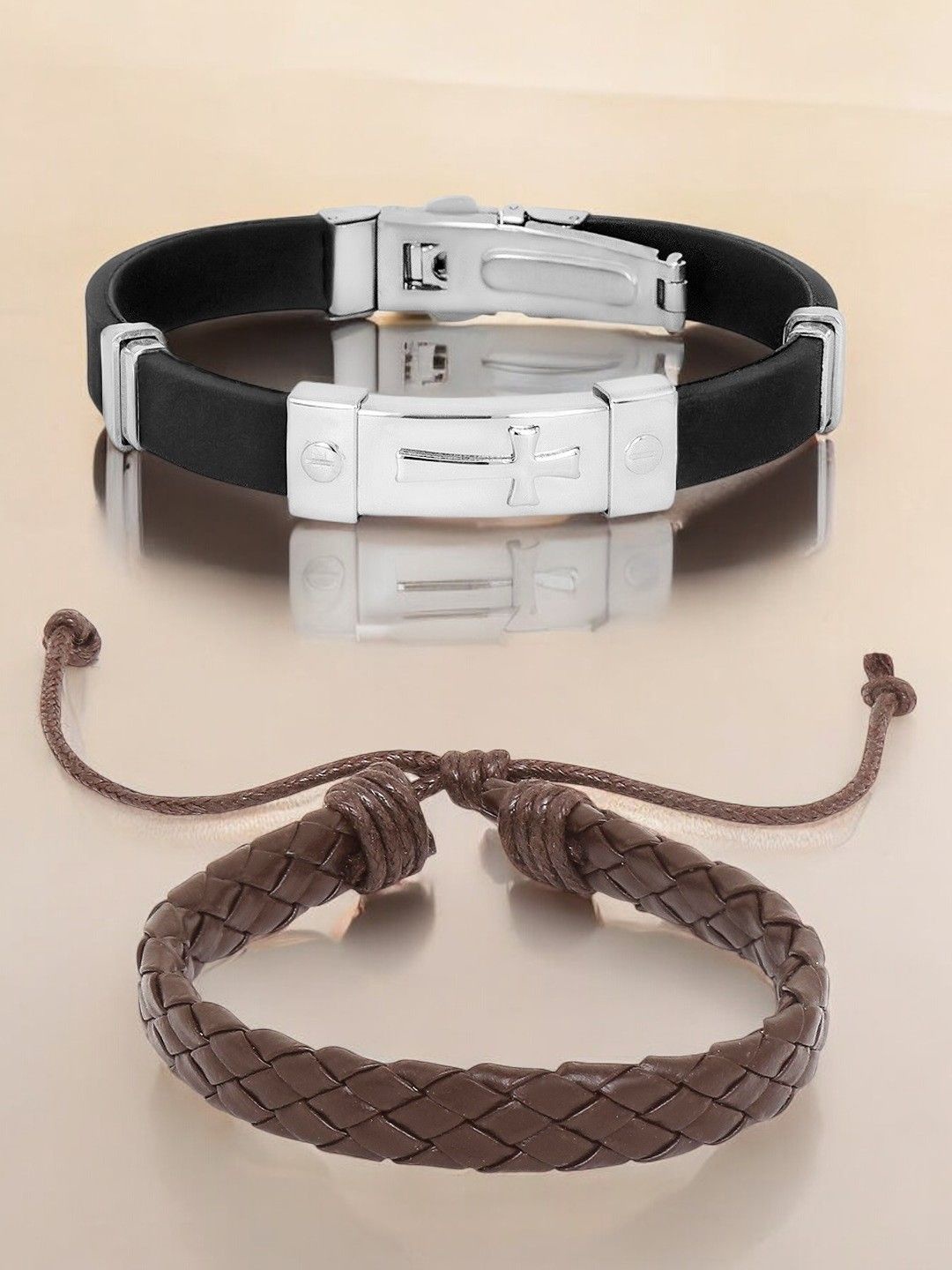 

fabula Men Set Of 2 Leather Wraparound Bracelet, Black