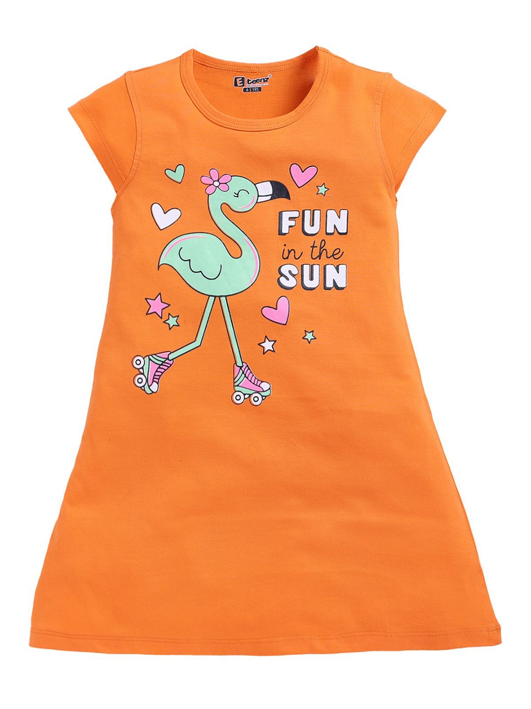 

E-TEENZ Girls Graphic Printed A-Line Mini Dress, Orange
