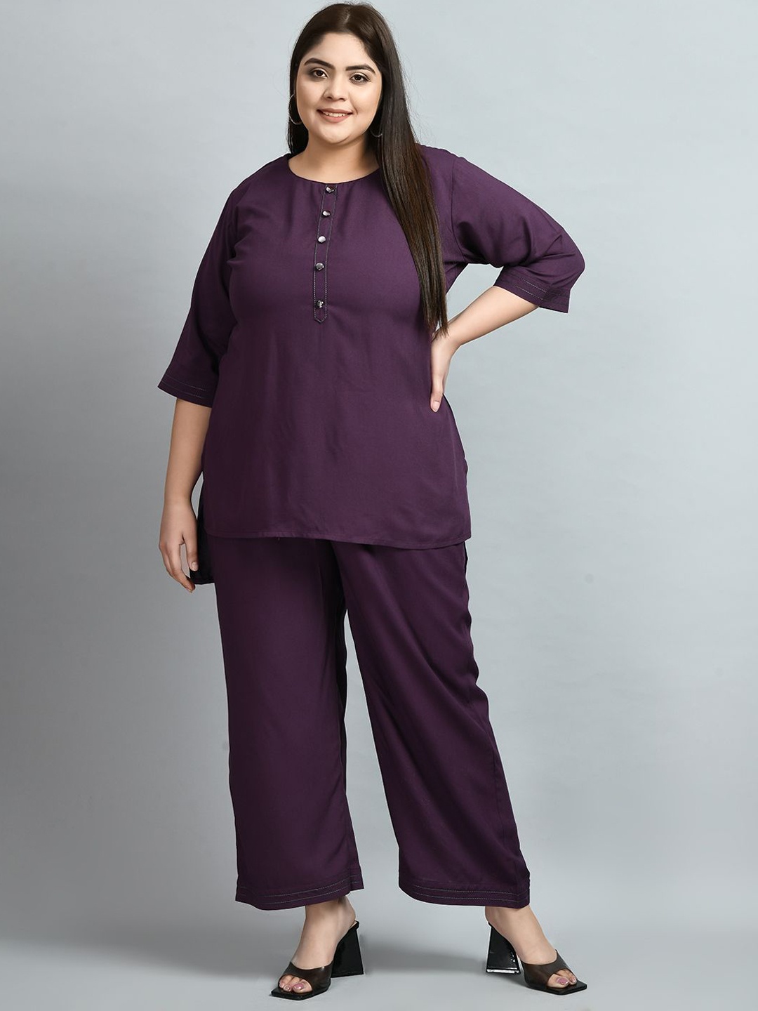 

DesiNoor.com Plus Size Round Neck Tunic & Trouser, Purple