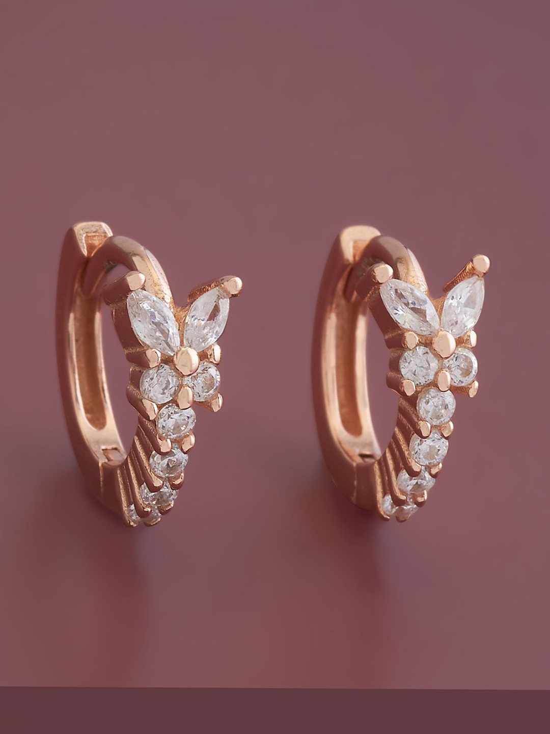 

Kushal's Fashion Jewellery 92.5 Pure Silver Rose Gold-Plated Circular Hoop Earrings, White