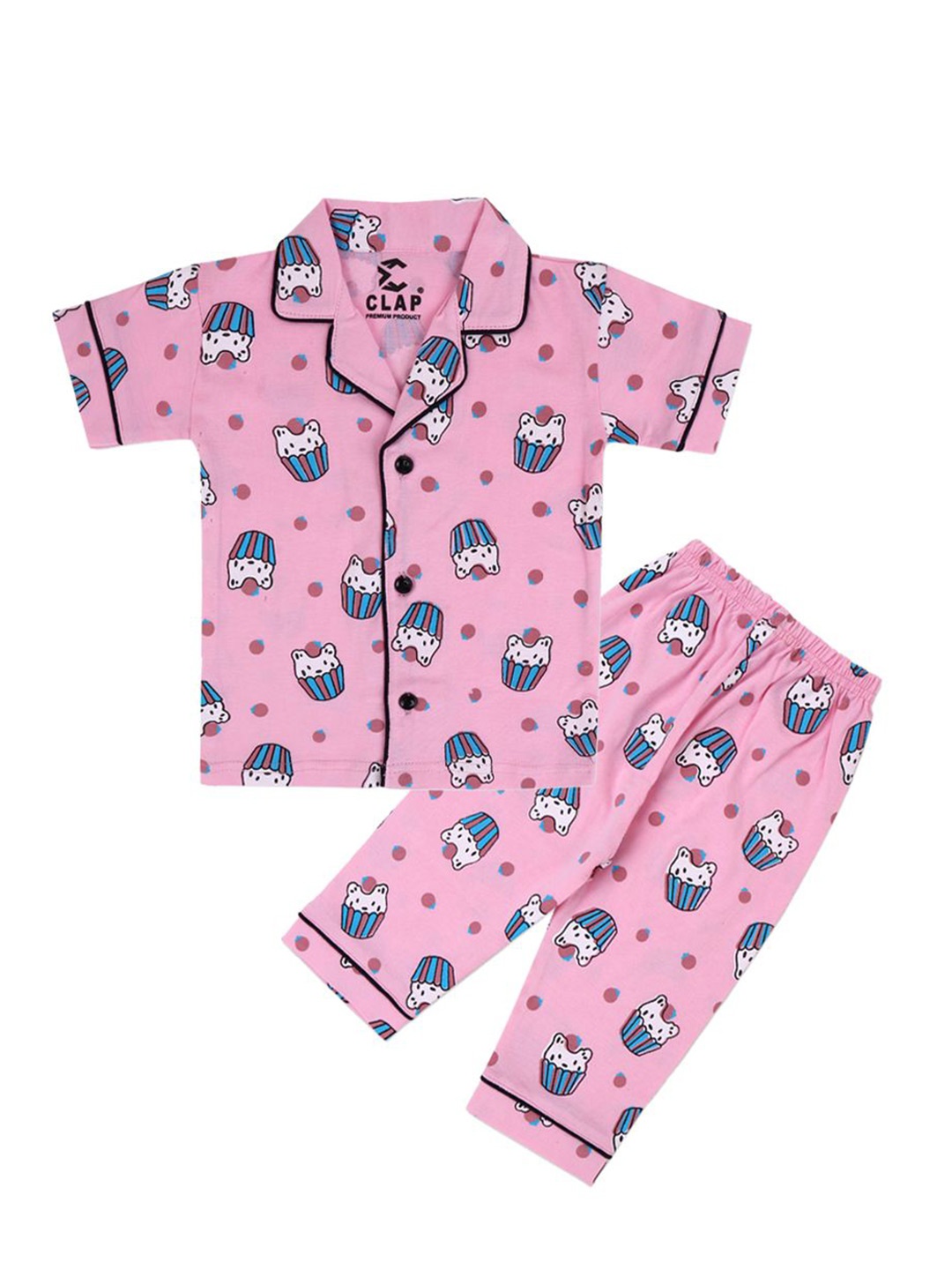 

CLAP Girls Printed Pure Cotton Night Suits, Pink