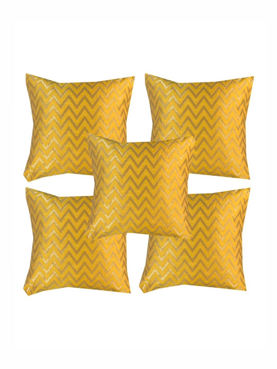 

Pink Parrot Yellow 5 Pieces Geometric Printed Jacquard Square Cushion Covers