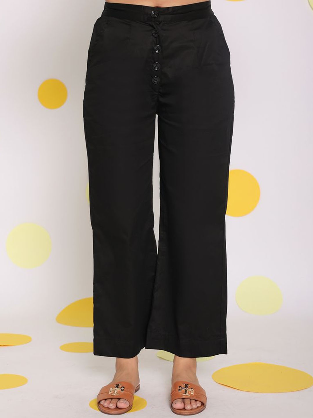 

KAORI BY SHREYA AGARWAL Women Relaxed Straight Leg High-Rise Trousers, Black