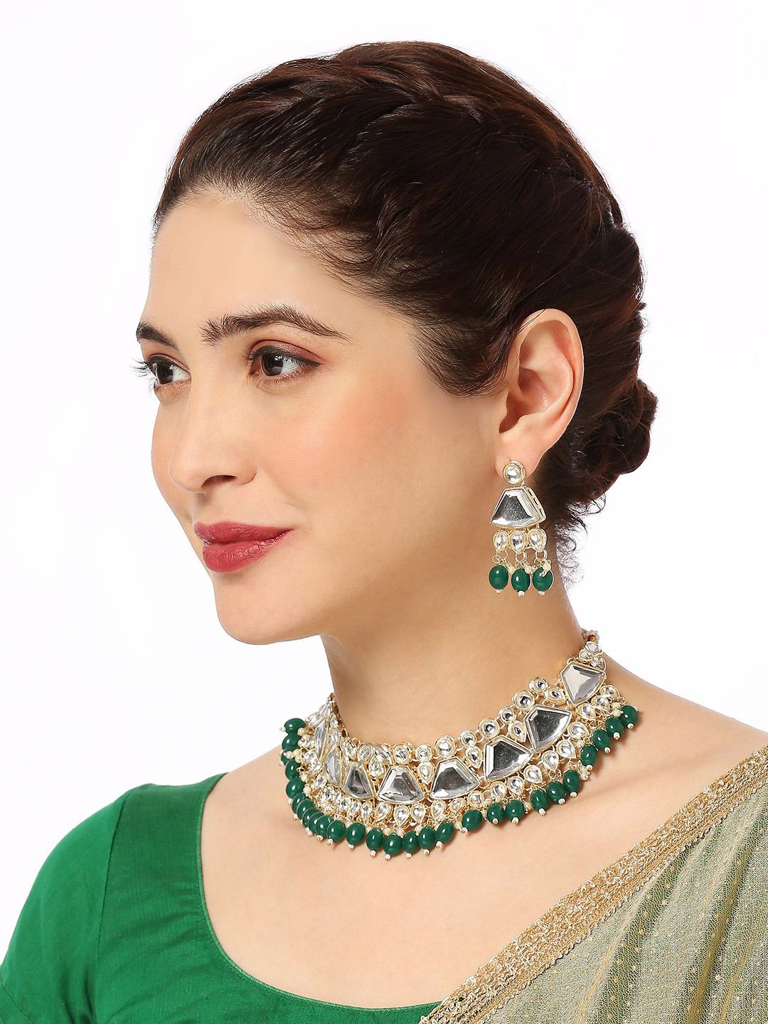 

Anouk Kundan-Studded & Beaded Necklace And Earrings, Gold