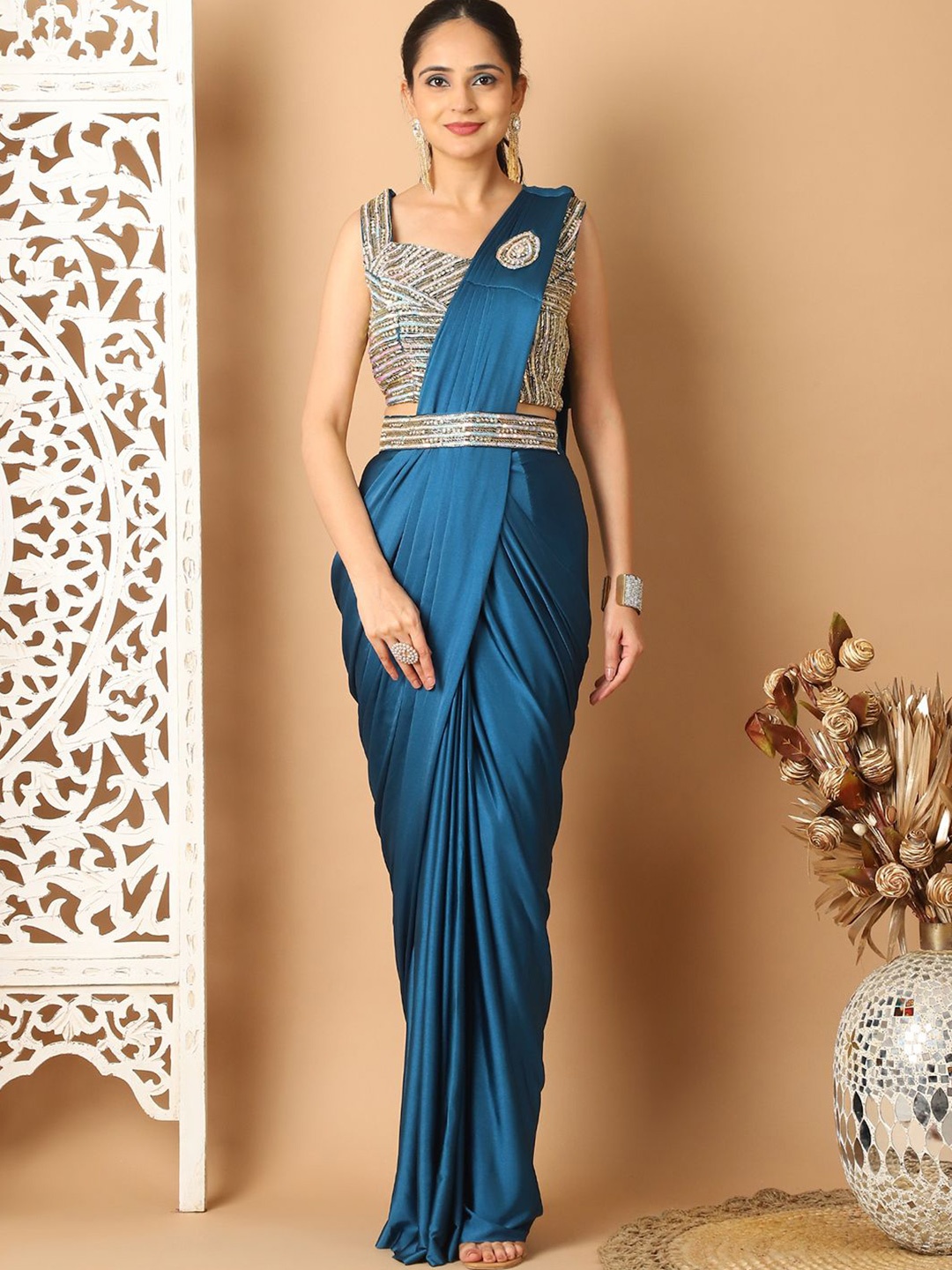 

Grancy Ready to Wear Leheriya Saree, Turquoise blue
