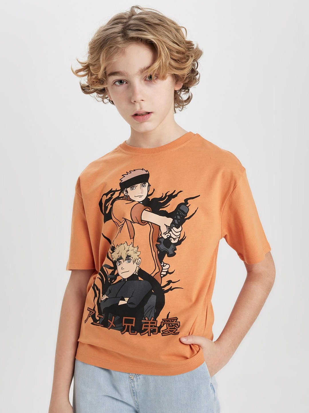 

DeFacto Boys Graphic Printed Round Neck Cotton T-shirt, Orange