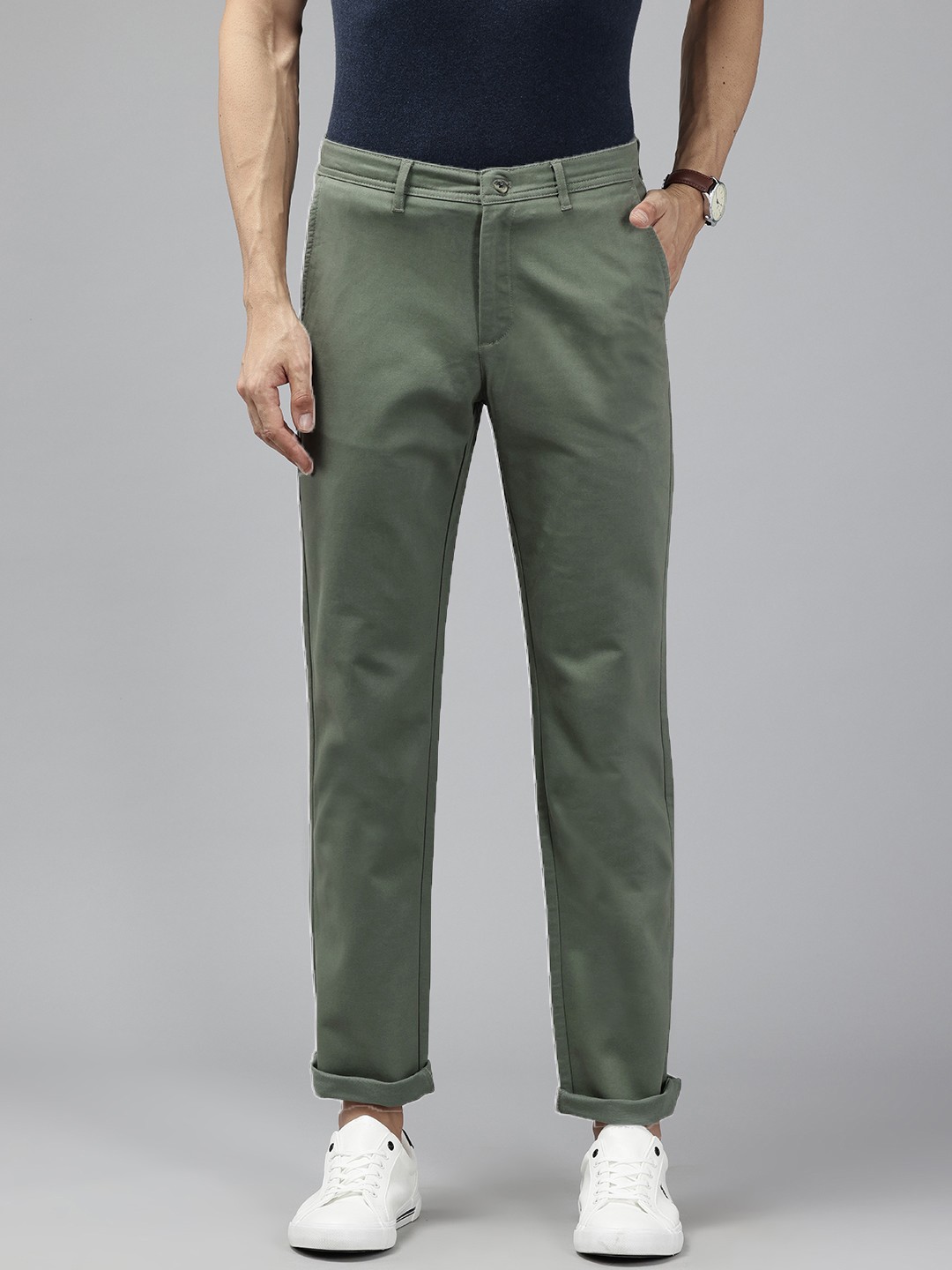 

Blackberrys Men Solid Trousers, Green