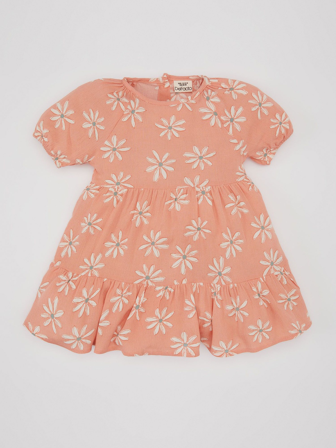 

DeFacto Girls Floral Printed Puff Sleeve Fit & Flare Dress, Peach