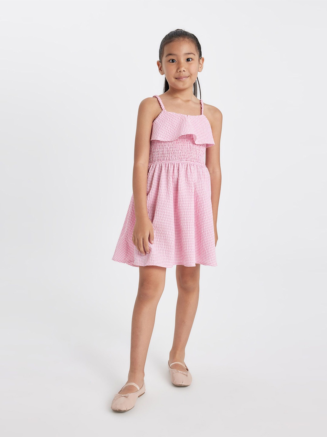 

DeFacto Girls Checked Fit & Flare Dress, Pink