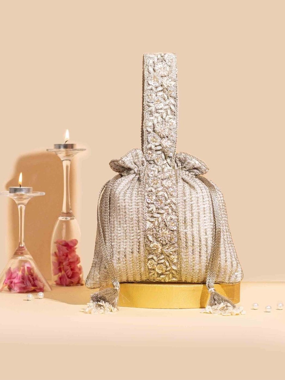 

AMYRA Embellished Shopper Handheld Bag, Champagne