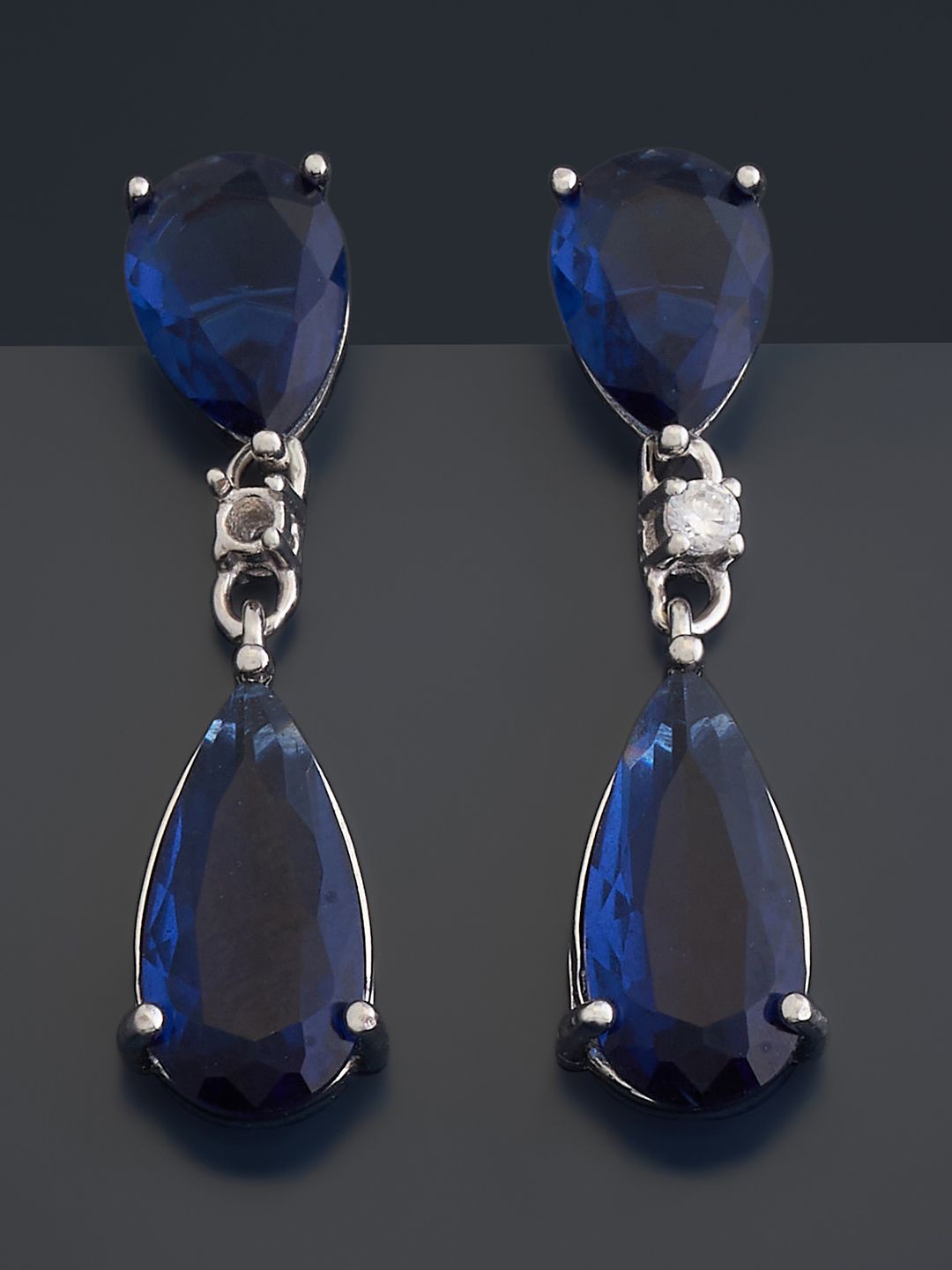

Kushal's Fashion Jewellery 92.5 Pure Silver Rhodium-Plated Cubic Zirconia Drop Earrings