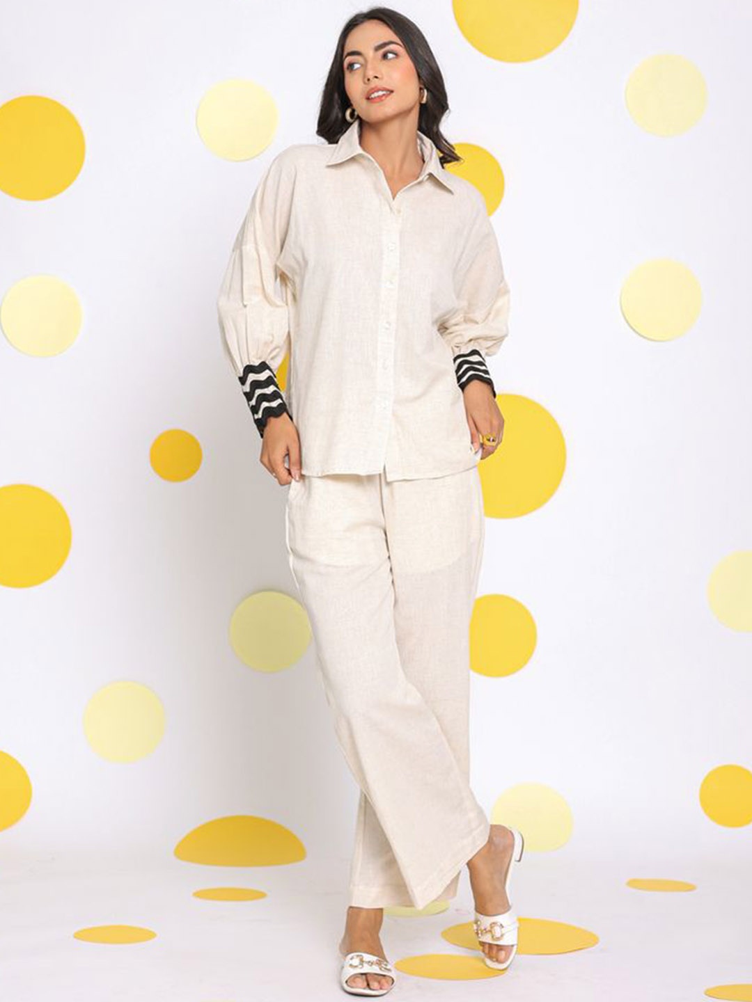 

KAORI BY SHREYA AGARWAL Relaxed-Fit Linen Shirt & Trousers, Off white