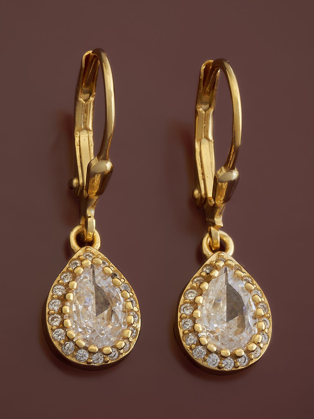 

Kushal's Fashion Jewellery 92.5 Pure Silver Gold Plated Cubic Zirconia Hoop Earrings