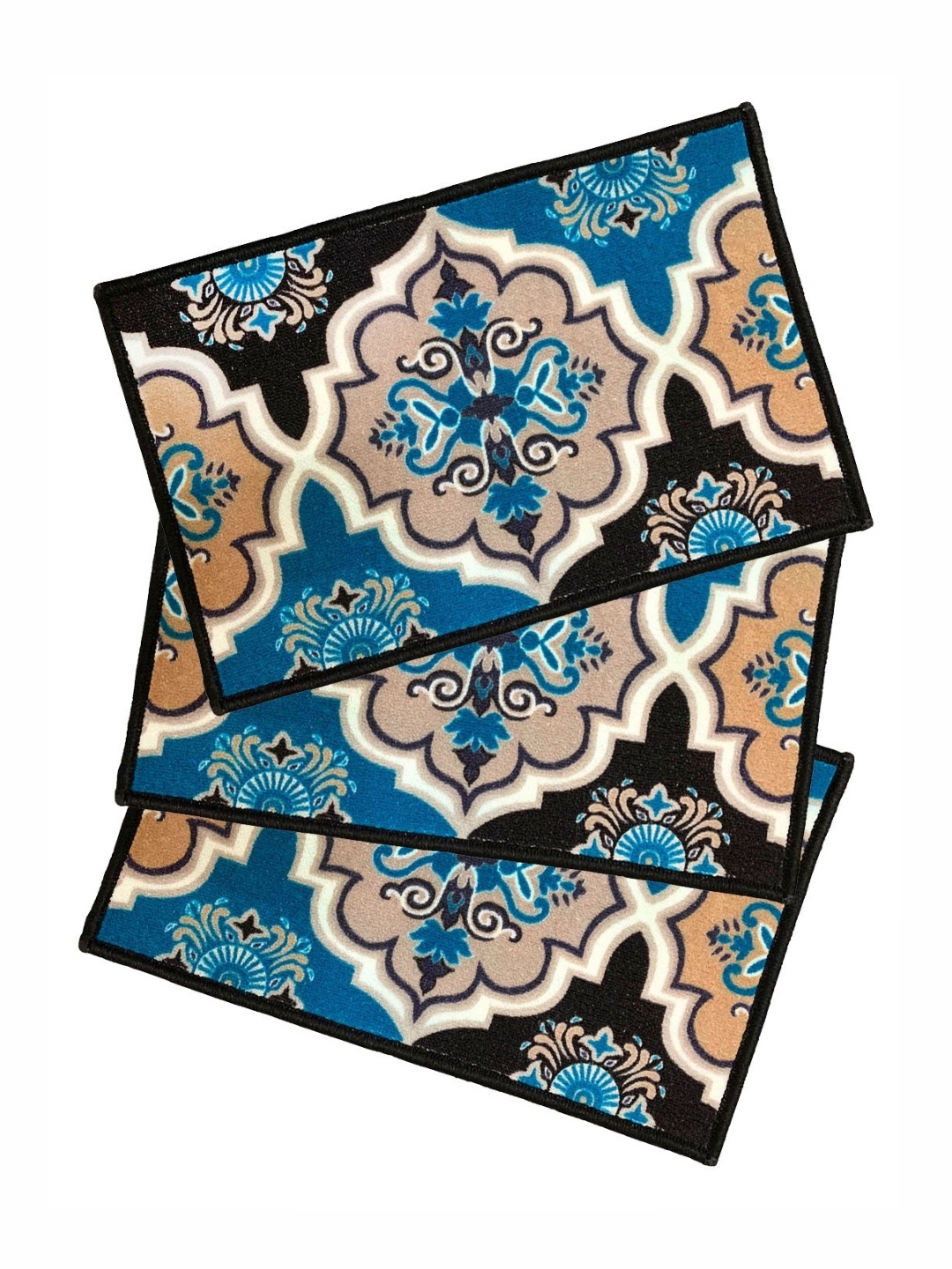 

Aura Blue & Black 3 Pieces Ethnic Motifs Printed Anti slip Doormat