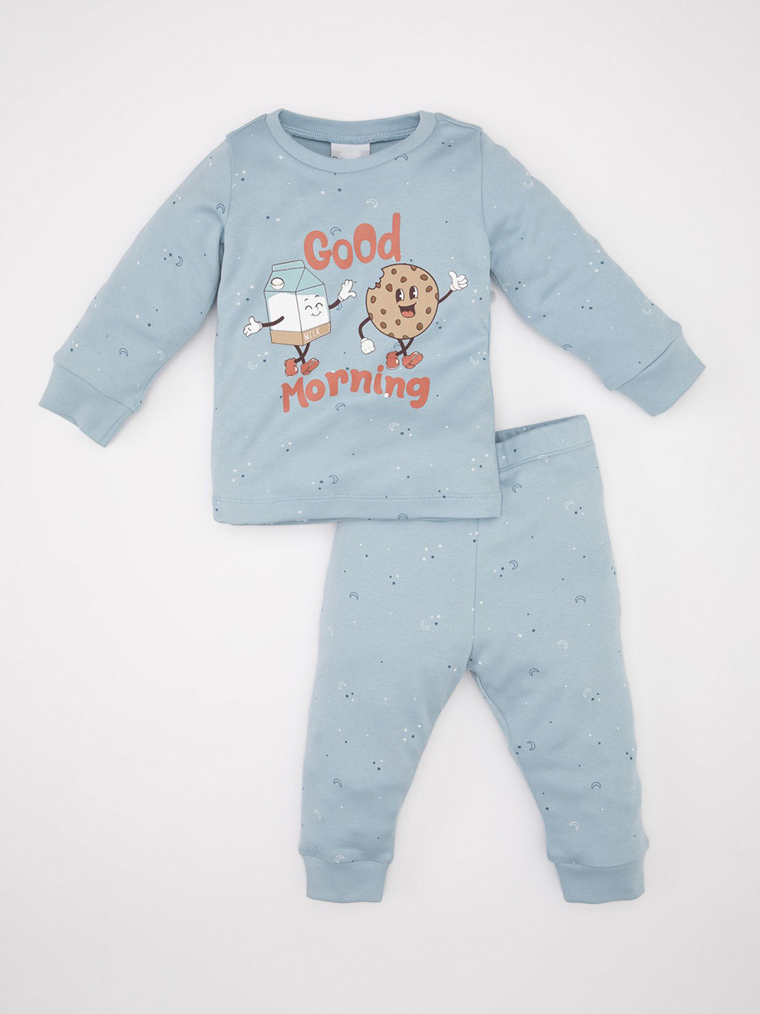 

DeFacto Boys Conversational Printed Pure Cotton Night Suit, Blue