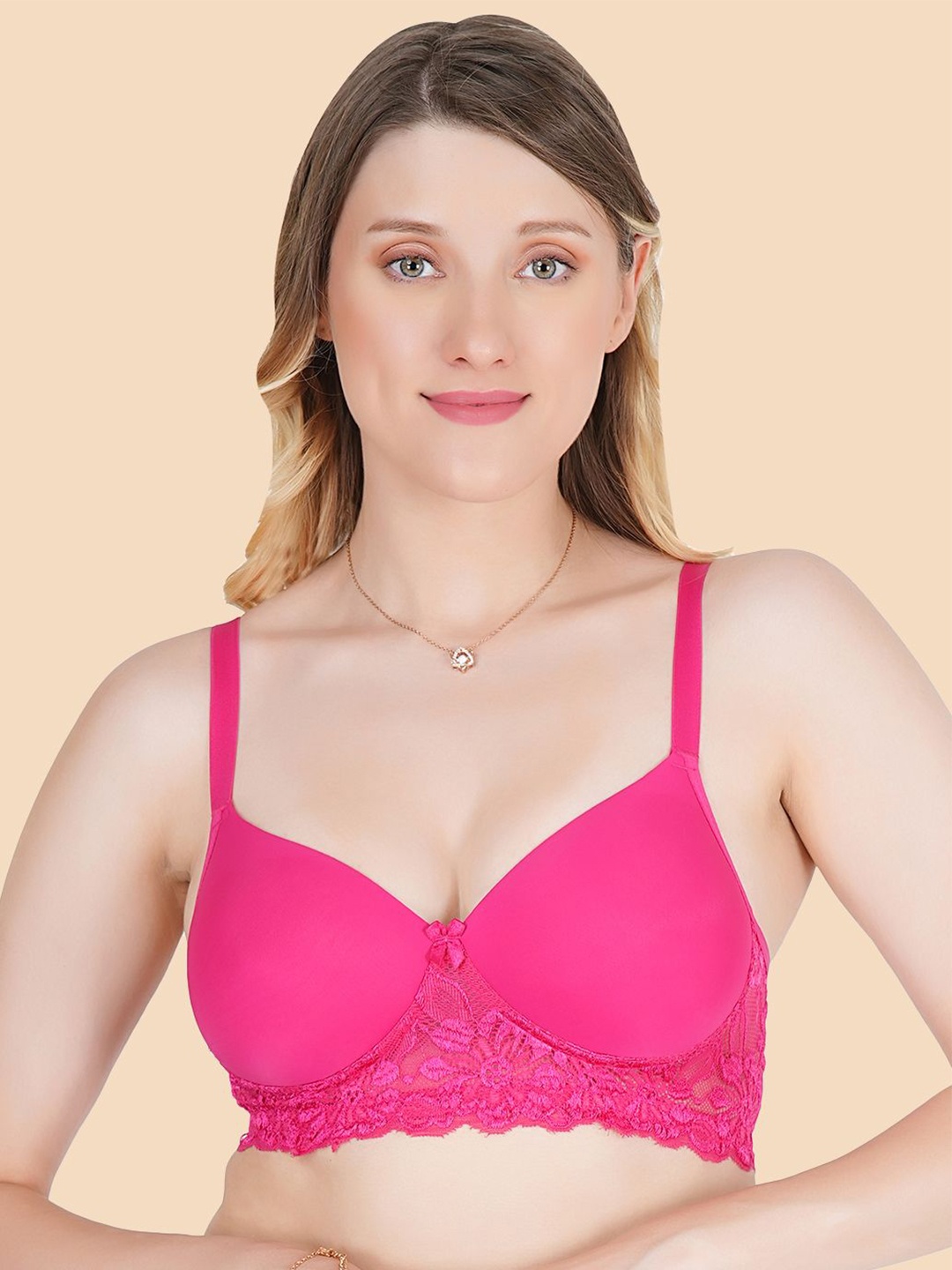 

Joomie Solid Medium Coverage Lightly Padded Bra, Pink