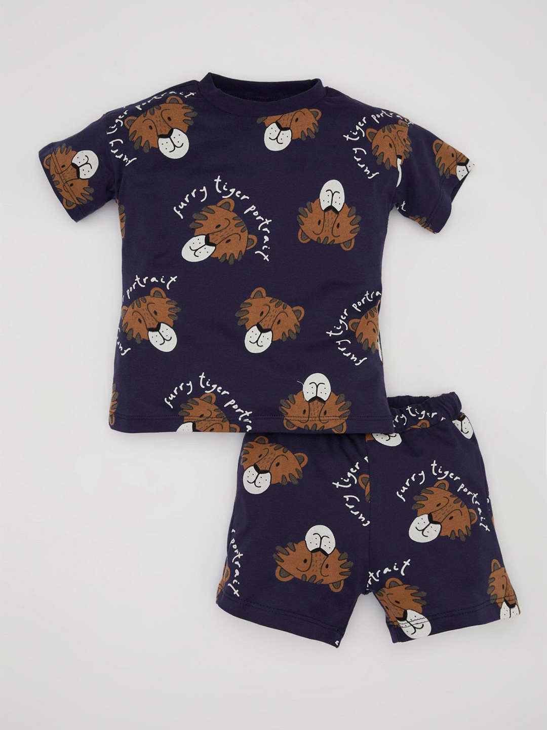 

DeFacto Infants Boys Printed Pure Cotton T-shirt with Shorts, Navy blue