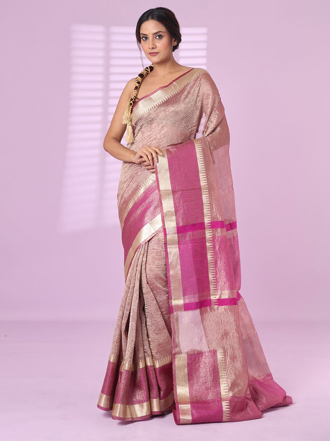 

Charukriti Embellished Zari Tissue Saree, Purple