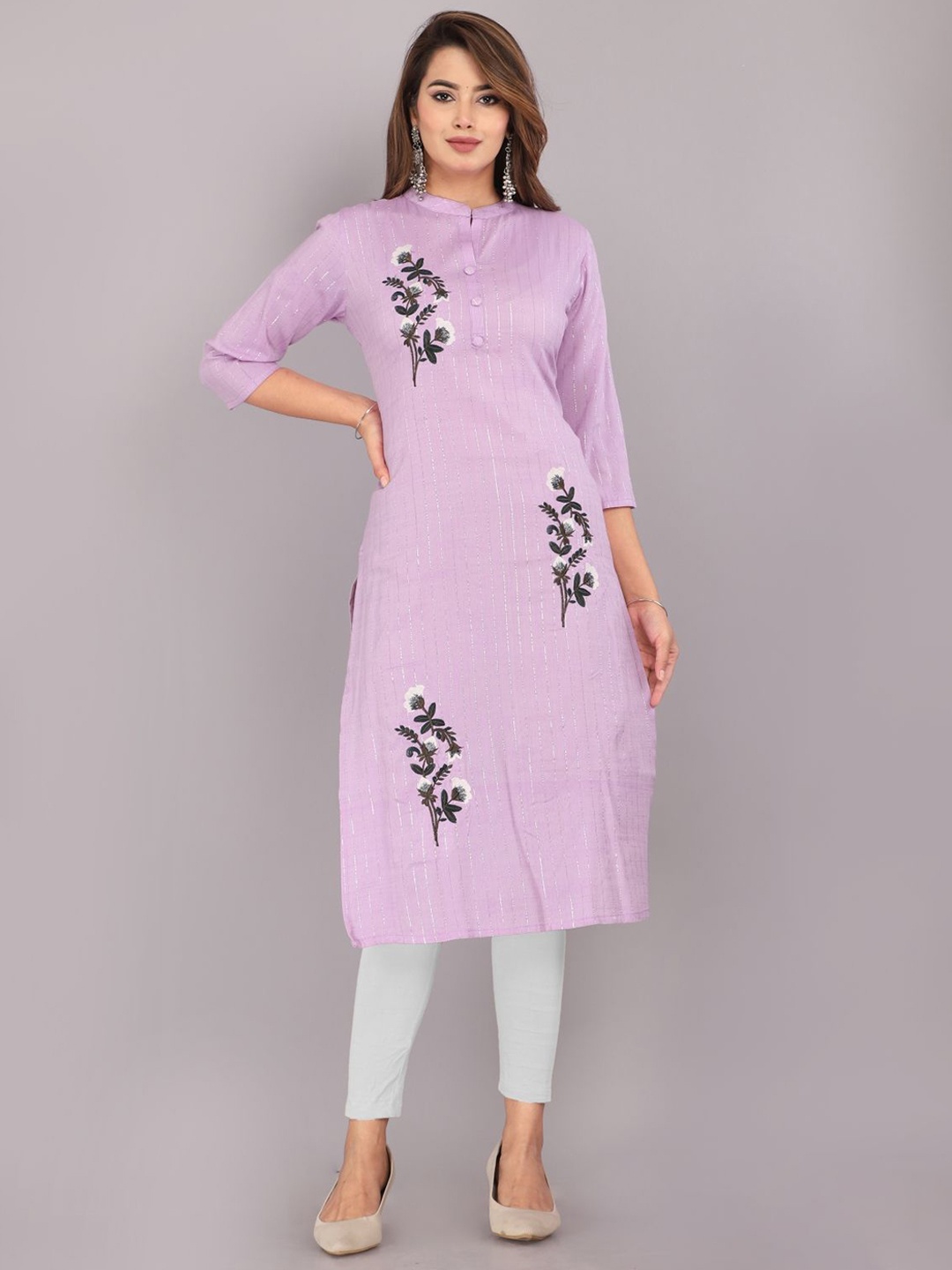 

Mehsoos Floral Embroidered Cotton Straight Kurta, Purple