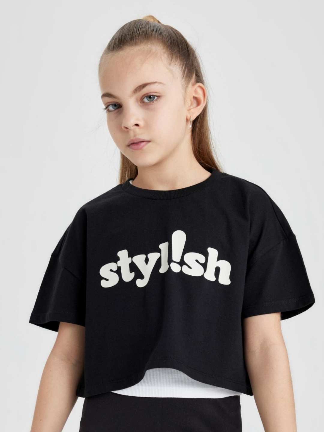 

DeFacto Girls Typography Printed Round Neck Cotton T-shirt, Na