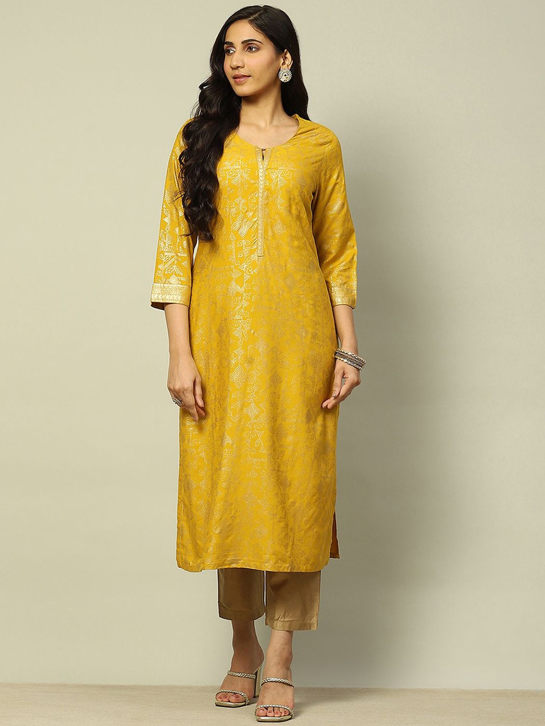 

Rangriti Ethnic Motifs Woven Design Straight Kurta, Yellow